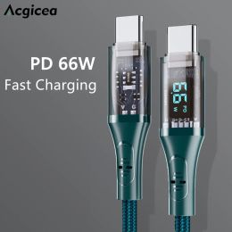 PD 66W USB C Cable Super Fast Charge Type C To Type C Digital Display Phone Charge Data Cord For Samsung Xiaomi Huawei USB Cable