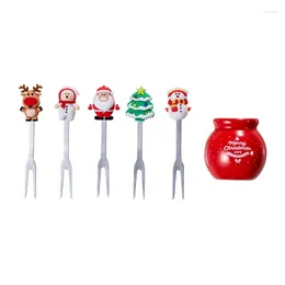 Forks 5 Pcs Fruit Toothpicks Picks Christmas With Base Dessert Tableware