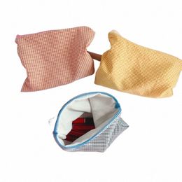 large Capacity Cute Plaid Travel Cosmetic Lipstick Portable Storage Bag Toiletry Kit Women Makeup Handbags Organizer Pouch Bags P6js#