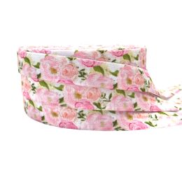 5Yards 16mm Cute Flowers Leaf Fold over Elastic bands Baby Headband Girls Hair ties Hair Accessories Craft Supply