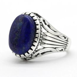 Vintage Lapis Lazuli Stone Ring for Men 925 Sterling Silver Royal Blue Mens Turkish Handmade Gemstone Jewellery Gift 240322