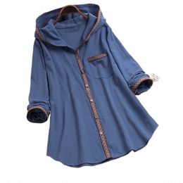 women's Lg Sleeve Hoodies Loose T-shirt Ladies Autumn Butt Tunic Tops Blouse Plus Size Clothing L-5XL Retro t0XB#