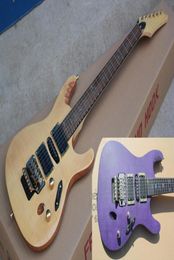 Factory Custom Natural Wood Color Purple Electric Guitar With Abalone Fret Inlay Floyd Rose Bridge Gold Hardware Can be customized5985680