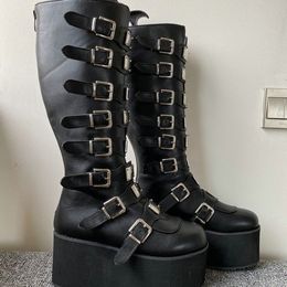 Women's Cosplay High Boots Winter Long Tube Leather Knight Boot Punk Gothic Classic Black High Heel Shoes Knee-High