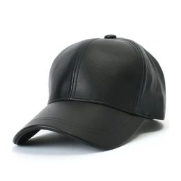 Unisex Men Women Black PU Leather Baseball Hat Spring Autumn Snapback Golf Hat Soild Color Trucker Hats