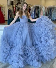 Party Dresses Dusty Blue Tulle Prom Women Strapless Extra Ruffles Pography Dressing Gown Event Dress