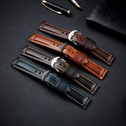 Vintage Oil Wax Leather Watch Strap 20mm 22mm 24mm Universal Head Layer Cowhide Watchband for Huawei Watch GT 4 3 Accessories