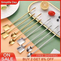 Drinking Straws Watermelon Spoon Filter Straw Reusable Grass Stainless Steel Kitchen Bar Supplies Unique Design Shovel Dual-use Gold