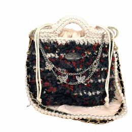 ms Pure Handmade Crochet Bag for Women High Quality Wool Blended Yarn French Handbag Underarm Pouch Chic Ladies Purses New 2023 h2BU#