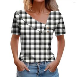 Women's Blouses Regular Fit Shirt T-shirt Stylish Plaid Print Skew Collar For Women Loose Short Sleeve Pullover With Summer