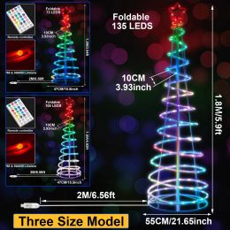 Collapsible Outdoor Spiralling Tree Lights Garden Holiday LED Garland Spiral Christmas Tree Lights with Topper Star Lamp Ornament