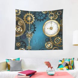 Tapestries Turquoise Background With Gears ( Steampunk ) Tapestry Room Decor Bedroom Decoration Aesthetic