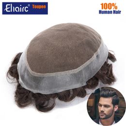 Australia Toupee Men Lace and PU Base Wig For Men Indian Hair Replacement Exhuast Systems Unit Male Hair Prosthesis