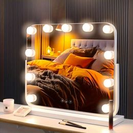 1pc LED Makeup with Lights, Bedroom Desktop Dressing Table Lighted 360° Rotating Adjustable Vanity Mirror, Decorative Mirror for Commercial and Home Use