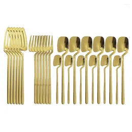 Flatware Sets 24Pcs Gold Cutlery Set Decor Knife Spoon Fork Dinnerware Shiny Tableware Kitchen Ice Cream Desserts Soup Coffee Use