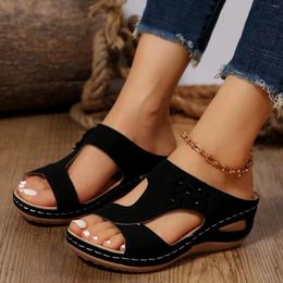 Sandals Women Summer Flower Decoration Wedge Comfortable Open Toe Breathable Slip On Shoes Retro Rome For