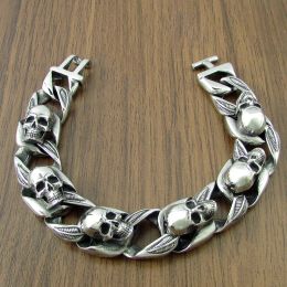 Bracelets Punk 316L Stainless Steel Skull Head Leaf Bracelet Motor Biker Club Silver Color Skeleton Bracelets Jewelry