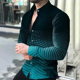 Men's Casual Shirts Men Shirt Gradient Print Single-breasted Top Spring Autumn Long Sleeve Lapel For Dating