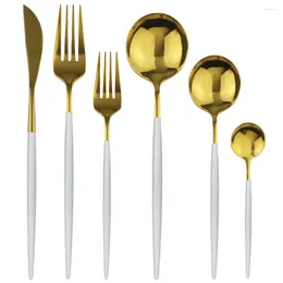 Flatware Sets 4/ 6 Set Stainless Steel Tableware Gold Knife Fork Spoon Dinner Kitchen Cutlery Home Accessories