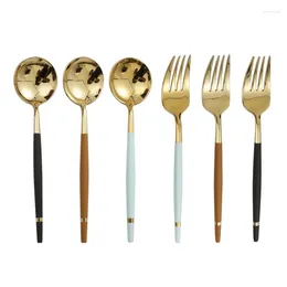 Flatware Sets 304 Stainless Steel Spoon Fork Creative Tableware Set Lathe Craft Bright Mirror Black Gold Round Dessert Dinnerware