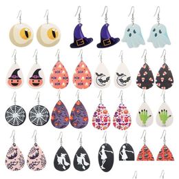 Dangle & Chandelier Halloween Jewellery Cute Pumpkin Lantern Ghost Printed Leather Earring Creative Girls Womens Statement Hoop Earring Dh8Tt