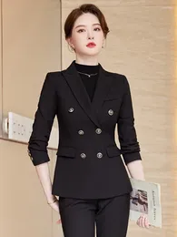 Women's Two Piece Pants High-End Business Suit Fall Winter Fashion Design Double-Breasted Jacket Formal Work Clothes Elegant