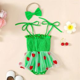 Rompers 0-18M Born Infant Girls Bodysuits Sleeveless Heart Print Tulle Romper Dress With Headband Sets Baby Summer Clothes