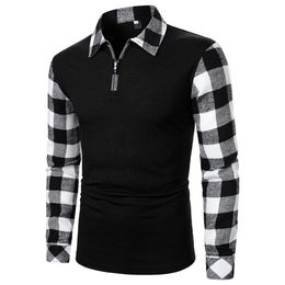 Men Polo Shirt Men Long Sleeve Top Plaid Matching Polo Shirt Business Wear Clothing Casual Fashion Men Tops 240320