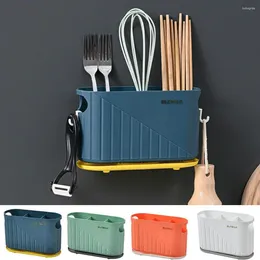Kitchen Storage Double Layer Cutlery Utensil Holder Removable Plastic Chopsticks Cage Drying Rack Large Capacity Wall Mount
