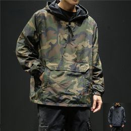 Wear On Both Sides Black Hoodies Streetwear Military Camouflage Jacket Men Korean Style Fashions Sweatshirt Harajuku Clothes