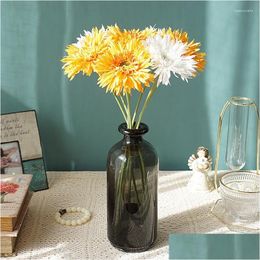 Decorative Flowers Wreaths 1Pc Stunning Artificial Gerbera Daisies With Fringed Petals Lifelike Design Premium Silk Ideal For Home Eve Dhhij