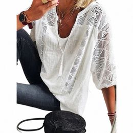 plus Size Womens 3/4 Sleeve Solid Cott Lined Tops Ladies Casual Loose Autumn Tunic T Shirt High Quality Clothing L-5XL 2023 u2kT#