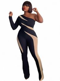 wmstar Plus Size Women Clothes Jumpsuit Single Sleeve Fi Sexy Patchwork Romper Office Lady Wholesale Dropship 2023 A56N#