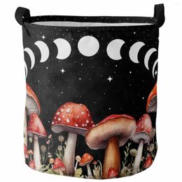 Laundry Bags Mushroom Watercolor Starry Sky Moon Retro Style Foldable Basket Kid Toy Storage Waterproof Room Dirty Clothing Organizer