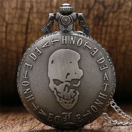 Retro Death Note Pocket Watch Bronze Solid Skull with Slim Necklace Chain Japanese Anime Quartz Analog Clock Cool Gifts231G
