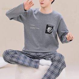 Spring Autumn Plus 5XL Knitted Men Sleepwear Letter Printting Pajamas Sets Casual Pjs Male Loungewear Pyjamas Nightwear Fashion