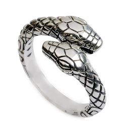 Band Rings Vintage Men Womens Opening Resizable Double Head Snake 925 Sier Punk Hip Hop Jewelry Rap Rock Cture Animals Shape Ring Dro Dhoxr