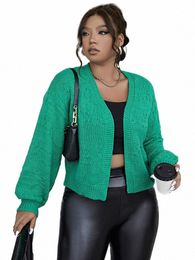 onelink Solid Green Plus Size 2022 Autumn Winter Woolen Short Open Cardigan Sweater For Women Oversize Clothing 05hF#