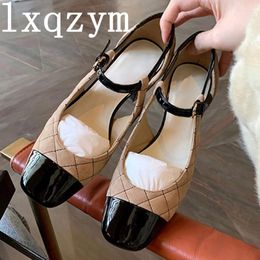 Casual Shoes Women Square Heels Round Toe Sandals Sell Fashion Pumps Buckle Strap Soft Ladies Genuine Leather Mujer