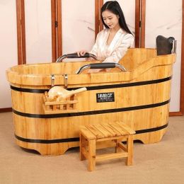 Bathtubs Portable Bathtubs Wooden Barrel Sweat Steaming with Cover Home Full Body Adult Bath Barrel Adult Home Beauty Salon Bath Tub Tub