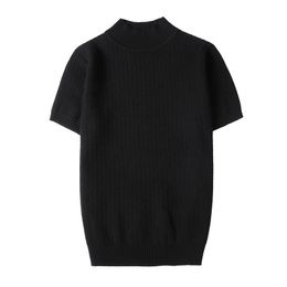 Fall Winter New Short Sleeve Knitted Sweater Men Clothing Half High Neck Slim Fit Sweater T-shirt Casual Stretch Homme Pullover