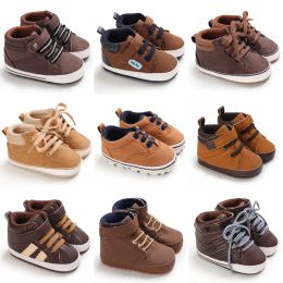 Newborn Baby Shoes Brown Boys and Girls Shoes Casual Sneakers Soft Sole Prewalker Non-Slip Toddler Shoes First Walkers