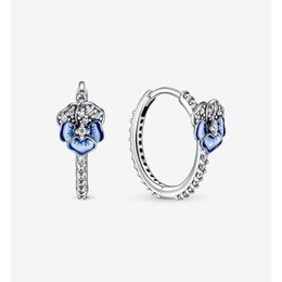 Hoop Huggie Rose Gold Plated 100 925 Sterling Sier Blue Pansy Flower Earrings Fashion European Earring Egagement Jewellery Drop Delivery Dhnpz