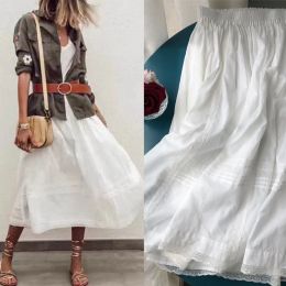 Literary style lace white skirt, pure white, lightweight, pure cotton embroidered skirt hem, women's summer skirt