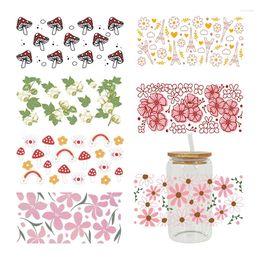 Window Stickers UV DTF Sticker Flower Theme For The 16oz Libbey Glasses Wraps Cup Can DIY Waterproof Easy To Use Custom Decals D9012