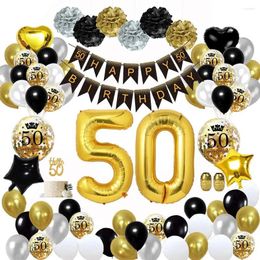 Party Decoration 50th Birthday Decorations For Men Women Black Gold 50 Balloon Garland Arch Happy Banner Paper Pom Poms