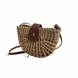 summer Rattan Crossbody Bags Women Saddle Shoulder Bag Handmade Lady Small Handbags Hollow Woven Bohemia Clutch Purse Bags r3aZ#