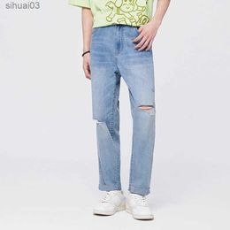 Men's Jeans Semir Jeans mens tapered ultra-thin 2024 summer new Korean style trend mens split pants trendL2403