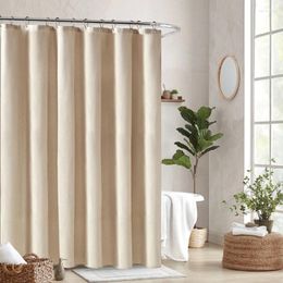 Shower Curtains Thick Imitation Linen Curtain Luxury Waterproof Bathroom Bath Solid Colour For Bathtub Bathing Cover With Hooks