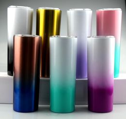 Sea Ship 7 Colours 20oz Skinny Tumblers with Gradient Colour Lid Straw Stainless Steel Slim Water Bottle Insulated Vacuum Straight C6762644